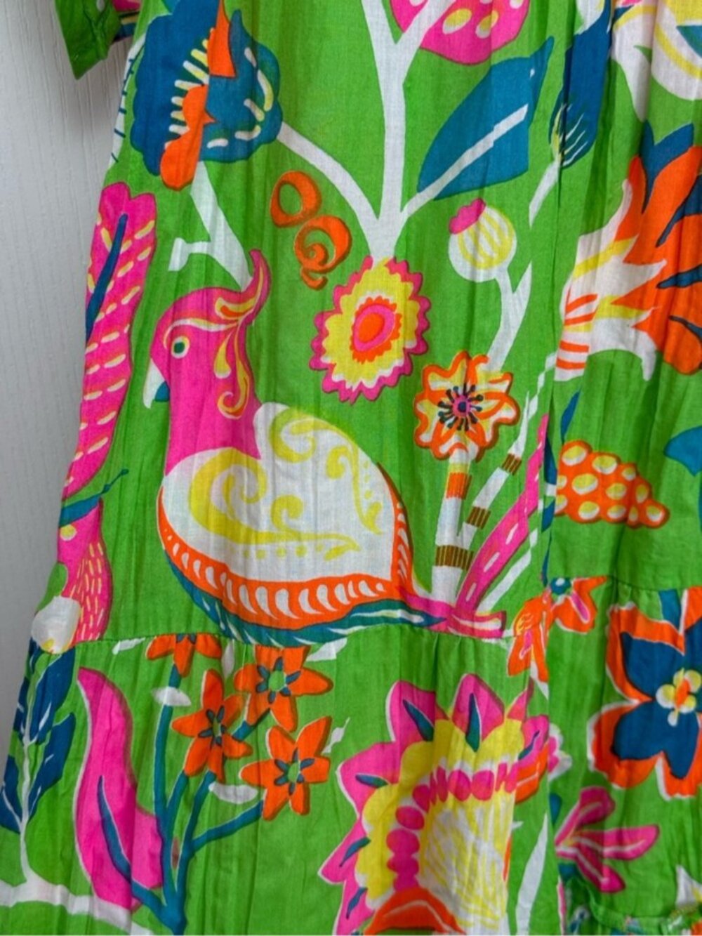 Orientique Australia Floral Pleated Crinkle Dress Size XS Green Organic Cotton - Picture 6 of 7